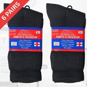Men's Black Crew Diabetes Diabetic Socks Neuropathy Edema Cotton Size 10-13 New